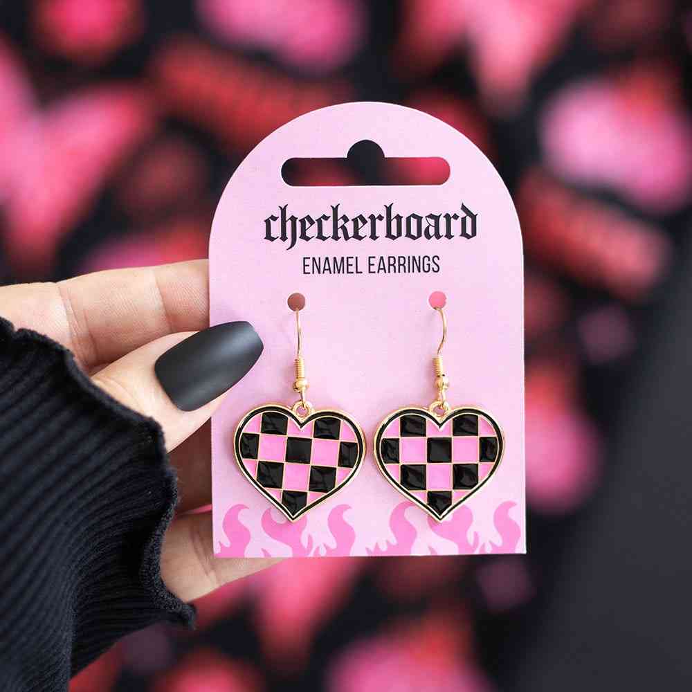 Something Different - Checkerboard Heart Earrings - Multicolours